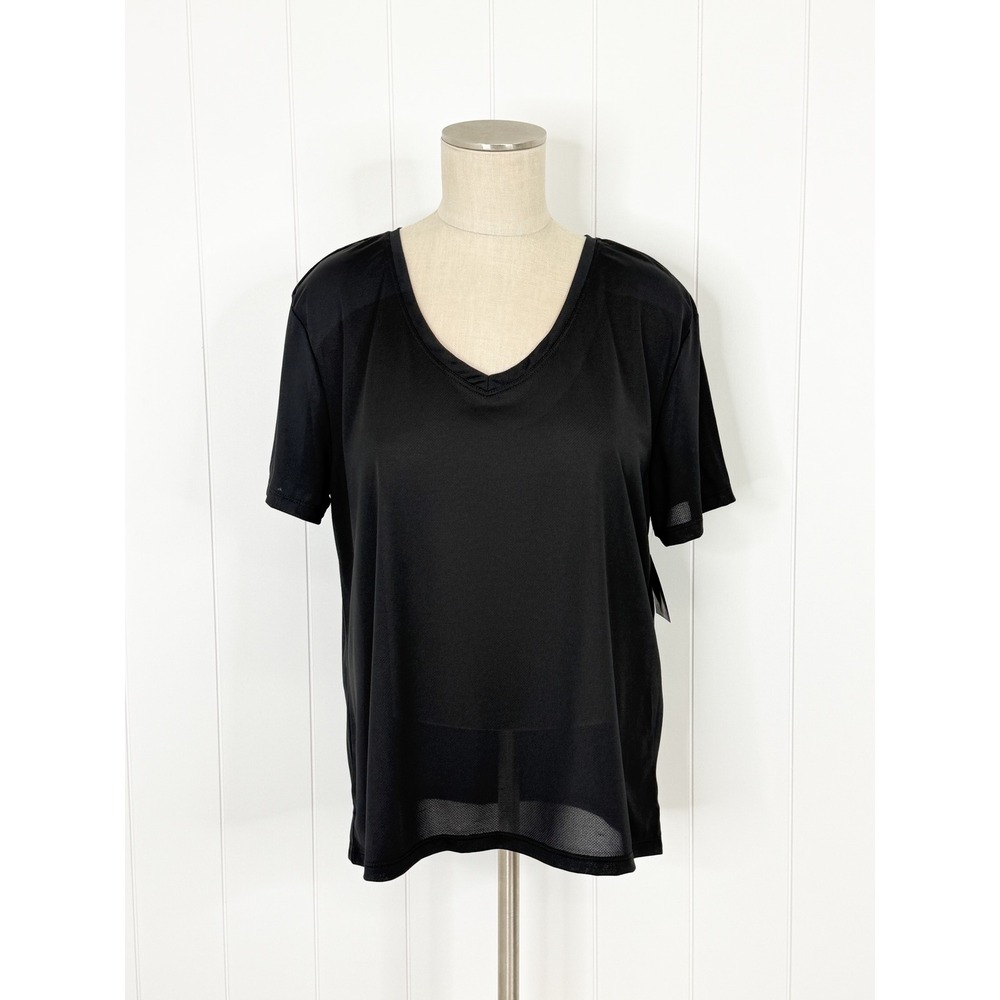 Athletic Works DriWorks Black Performance V-Neck Tee Womens Large 12-14 NWT